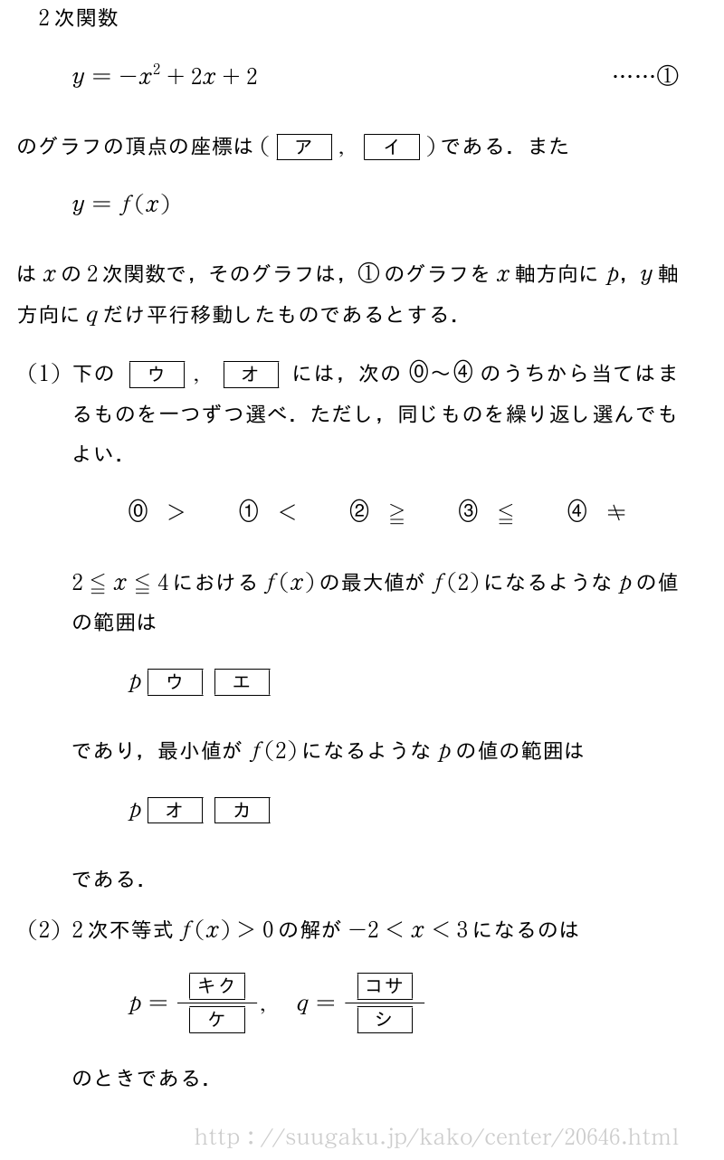 センター試験 数学IA 2015年問題1｜SUUGAKU.JP